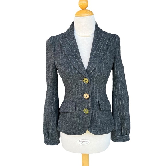 Burberry Blue Label Wool Blend Metallic Pinstripe Blazer Gray Silver Small GUC - Picture 1 of 16